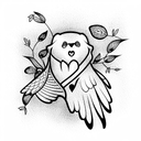 dove with bear and heart tattoo design idea