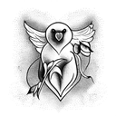 dove with bear and heart tattoo design idea