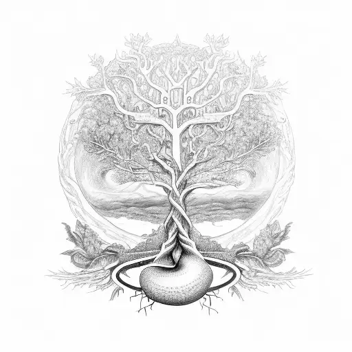 tree of life with Mother Earth giving birth a the root of the tree, snake around the root of the tree tattoo design idea