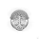 tree of life with Mother Earth giving birth a the root of the tree, snake around the root of the tree tattoo design idea
