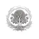 tree of life with Mother Earth giving birth a the root of the tree, snake around the root of the tree tattoo design idea