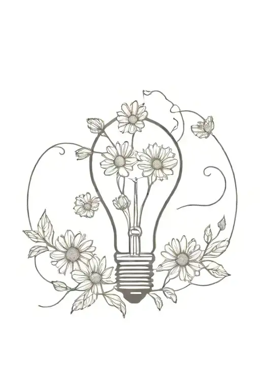 broken light bulb with daisies coming out  tattoo design idea