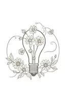 broken light bulb with daisies coming out  tattoo design idea