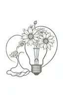 broken light bulb with daisies coming out  tattoo design idea