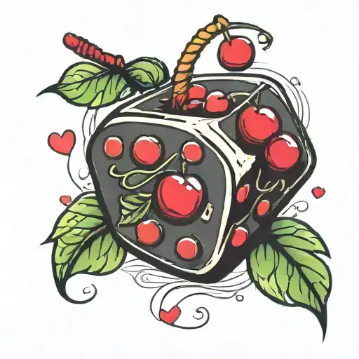 cherry dice with hearts  tattoo design idea