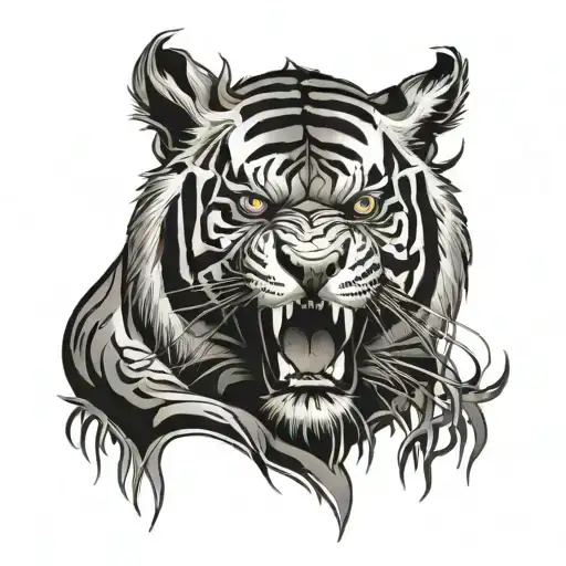 zombie tiger in the forest tribal tattoo design idea