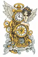 angel, clock an eye inside tattoo design idea
