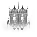 gothic architecture with jagged dark lines around to make a sleeve tattoo design idea