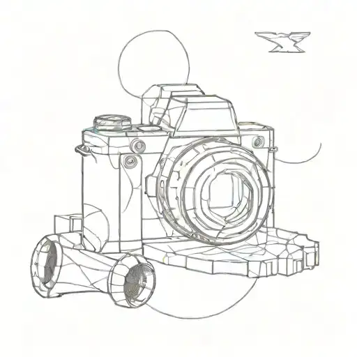 Abstract geometric shapes resembling camera lenses and dog bones tattoo design idea