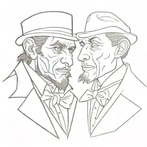 dr jekyll and mr hyde one side faces line drawing tattoo design idea