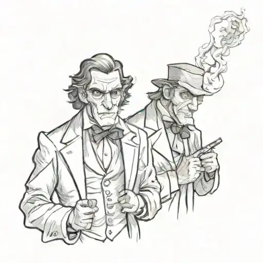 Dr. Jekyll is looking right and Mr Hyde is looking left. basic drawing tattoo design idea