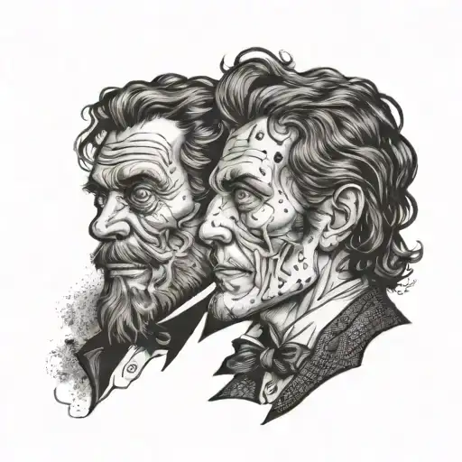 dr jekyll and mr hyde one side faces tattoo design idea