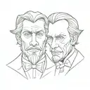 dr jekyll and mr hyde one side faces line drawing tattoo design idea