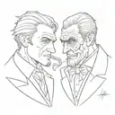 dr jekyll and mr hyde one side faces line drawing tattoo design idea