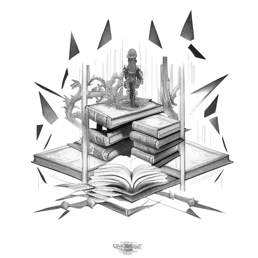 Books stacked up spines out with Ruth Ware titles on the spines tattoo design idea