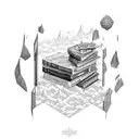 Books stacked up spines out with Ruth Ware titles on the spines tattoo design idea