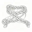 a black rope is wrapped around the left collarbone; the end of the rope is on the left chest; an equilateral cross hangs at the end of the rope tattoo design idea