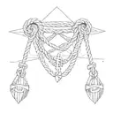 a black rope is wrapped around the left collarbone; the end of the rope is on the left chest; an equilateral cross hangs at the end of the rope tattoo design idea