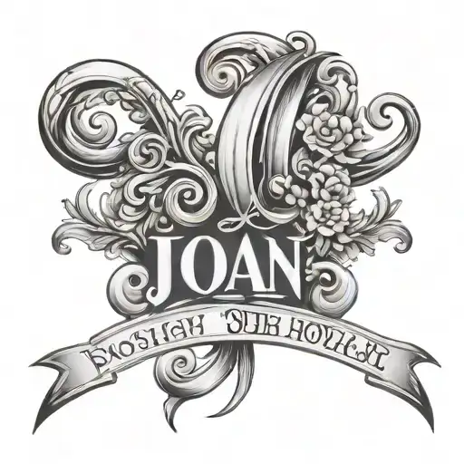 name tatto with just the name Joan with little details added using a mix of the fonts old english and script tattoo design idea