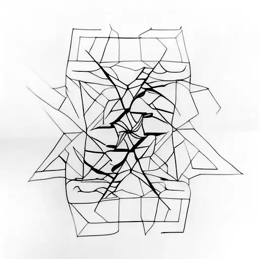 A minimalist geometric design of a statue with birds flying around it tattoo design idea