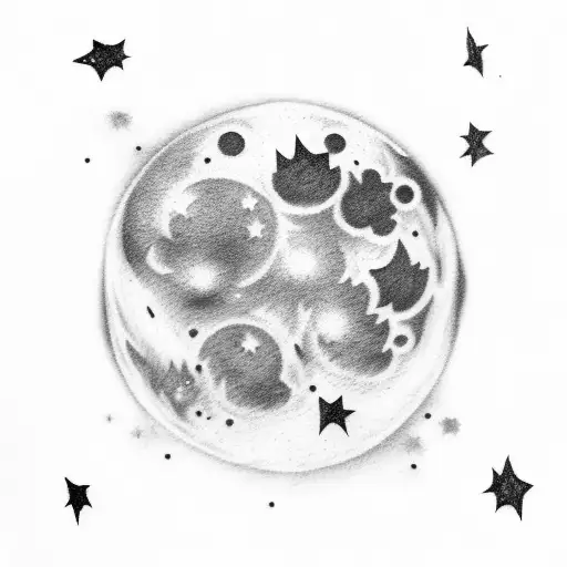 Full moon with Stars, Clouds, Smoke around it  tattoo design idea