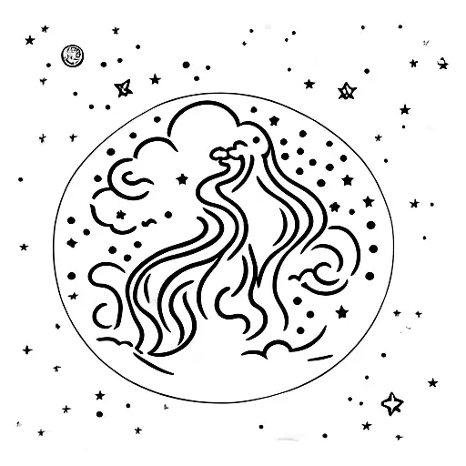 Full moon with Stars, Clouds, Smoke around it  tattoo design idea