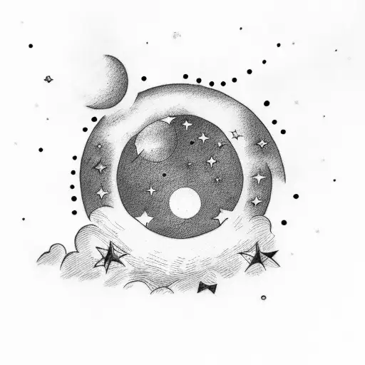 Full moon, Stars, Clouds tattoo design idea