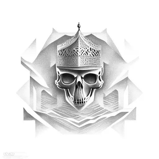 knight skull wearing moroccan djellaba. in dark forest tattoo design idea