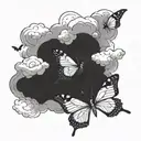 two butterflies flying towards clouds tattoo design idea