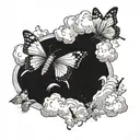 two butterflies flying towards clouds tattoo design idea