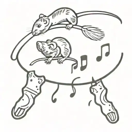 A music sheet with butcher knife and cute rat footprints tattoo design idea