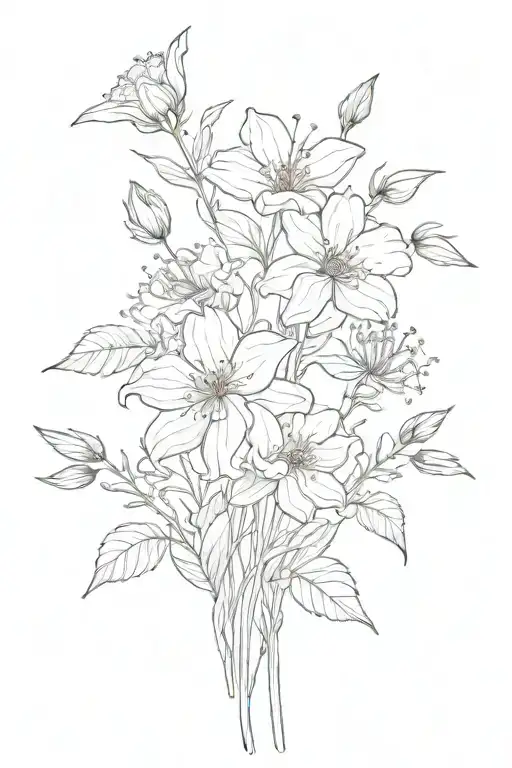 Delicate birth flowers for May, June, September with stems tattoo design idea
