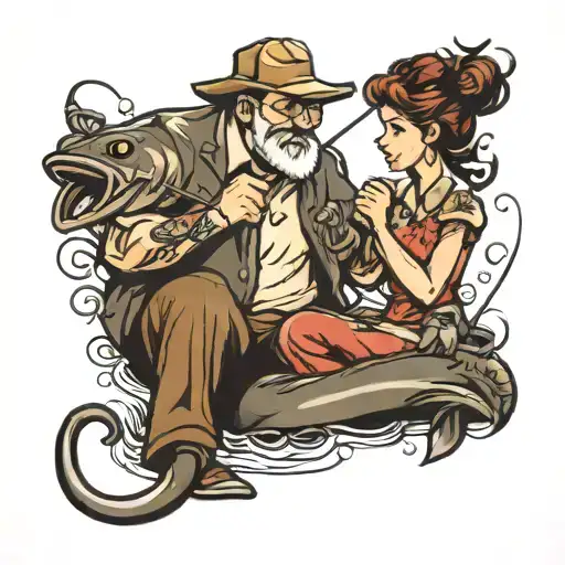 dad daughter fishing hook tattoo design idea