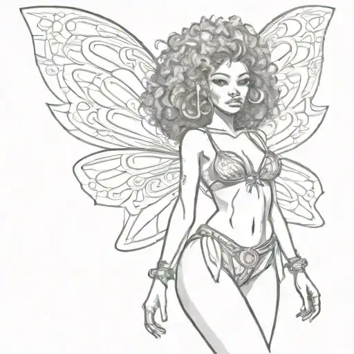   afro fairy in bikini standing tattoo design idea