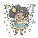 chubby afro fairy standing with sparkles and stars around her tattoo design idea