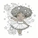 chubby afro fairy standing with sparkles and stars around her tattoo design idea