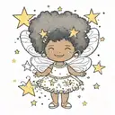 chubby afro fairy standing with sparkles and stars around her tattoo design idea