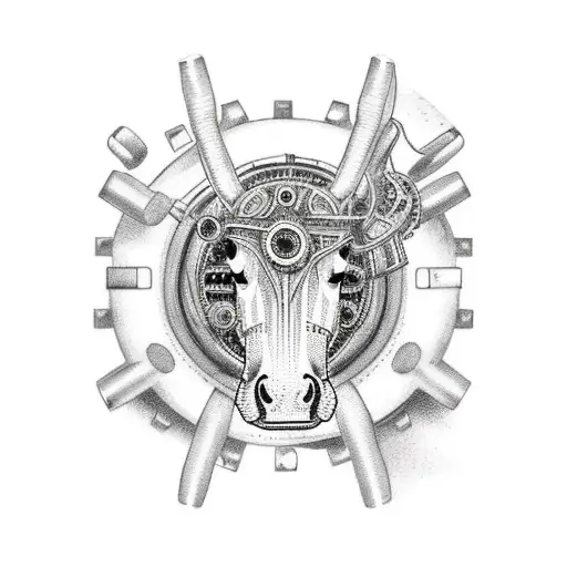A minimalist tattoo of a horse in motion, with mechanical gears incorporated into its body tattoo design idea
