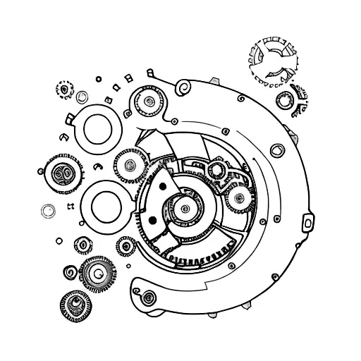 A minimalist tattoo of a horse in motion, with mechanical gears incorporated into its body tattoo design idea