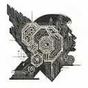 Combine symbols from The Matrix and Blade Runner to create a tattoo representing the intersection of technology and humanity tattoo design idea