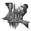 Combine elements from Blade Runner, Blade Runner 2049, and Inception to create a futuristic cityscape tattoo tattoo design idea