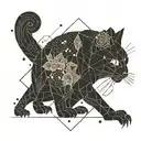 A geometric interpretation of traditional Japanese art featuring a cat surrounded tattoo design idea