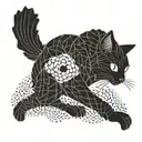 A geometric interpretation of traditional Japanese art featuring a cat surrounded tattoo design idea