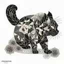 A geometric interpretation of traditional Japanese art featuring a cat surrounded tattoo design idea