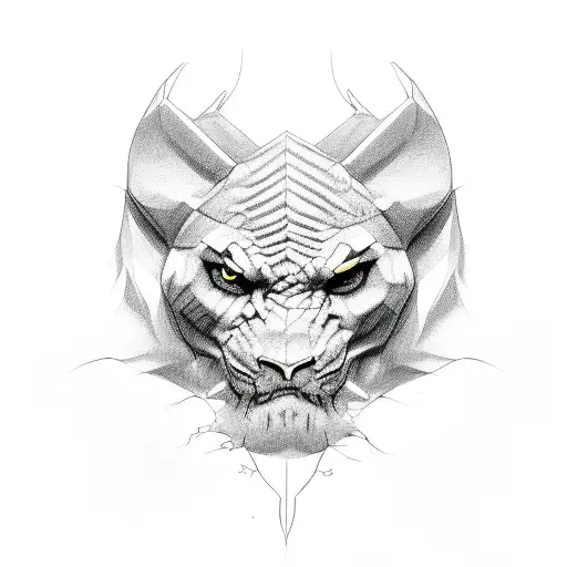 Pantera com uma pedra de coração fincada no meio da cabeça com os olhos totalmente branco feminina  tattoo design idea