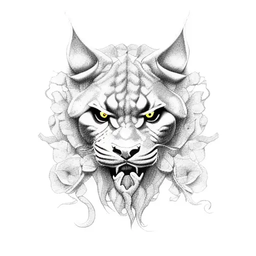 Pantera com uma esmeralda de coração fincada no meio da cabeça com os olhos totalmente branco feminina  tattoo design idea