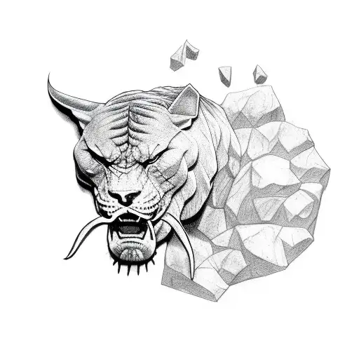 Pantera com uma pedra de coração fincada no meio da cabeça com os olhos totalmente branco tattoo design idea