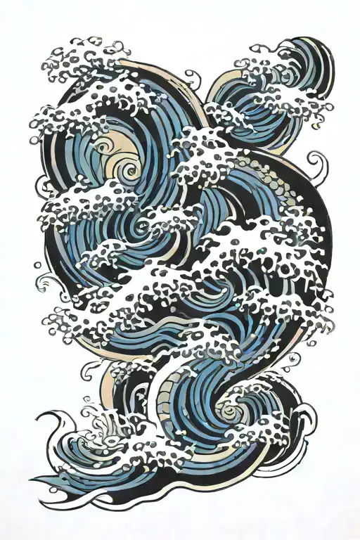 japanese waves flowing tattoo design idea
