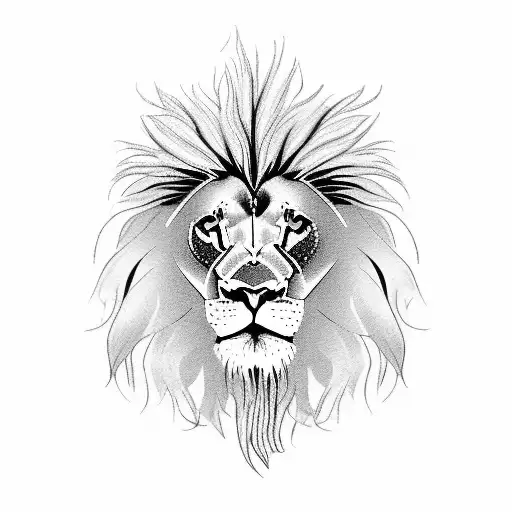 realistic lion head with mane of mandala feathers tattoo design idea