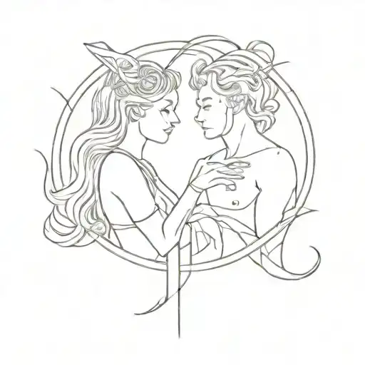 Sketch of a couple tattoo: combining the zodiac signs Capricorn and Libra tattoo design idea